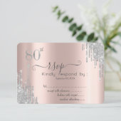 Silver Glitter Drips, Eiffeltoren 80e RSVP Kaart (Staand voorkant)