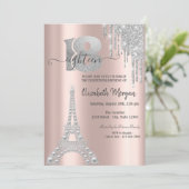 Silver Glitter Drips Eiffeltower 18e verjaardag Kaart (Staand voorkant)