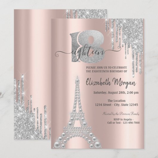 Silver Glitter Drips Eiffeltower 18e verjaardag Kaart (Voorkant / Achterkant)