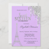 Silver Glitter Drips, Eiffeltower Sweet 16 Kaart (Voorkant)