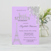 Silver Glitter Drips, Eiffeltower Sweet 16 Kaart (Staand voorkant)
