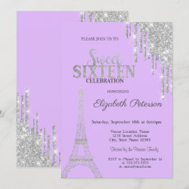 Silver Glitter Drips, Eiffeltower Sweet 16 Kaart