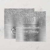 Silver Glitter Drips en Folie 40e Verjaardag Kaart (Voorkant / Achterkant)