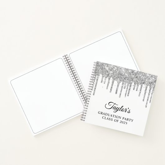 Silver Glitter Drips en White Afstuderen Guest Notitieboek (Binnen)