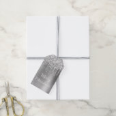 Silver Glitter Drips Folie Vrolijk kerstfeest Cadeaulabel (Met Touw)