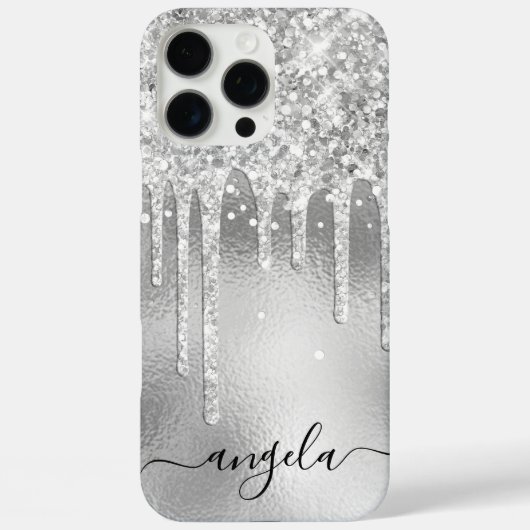 Silver Glitter Drips Glam-handtekening Case-Mate iPhone Case (Achterkant)