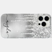 Silver Glitter Drips Glam-handtekening Case-Mate iPhone Case (Achterkant (horizontaal))