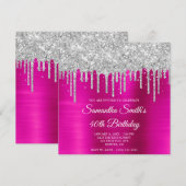 Silver Glitter Drips Hot Pink Folie 40e Verjaardag Kaart (Voorkant / Achterkant)
