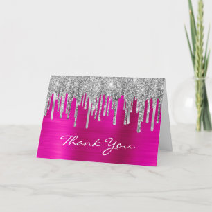 Silver Glitter Drips Hot Pink Folie 50e Verjaardag Bedankkaart
