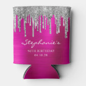 Silver Glitter Drips Hot Pink Folie 50e Verjaardag Blikjeskoeler (Voorkant)