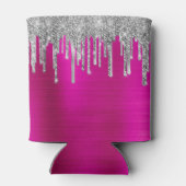 Silver Glitter Drips Hot Pink Folie 50e Verjaardag Blikjeskoeler (Achterkant)
