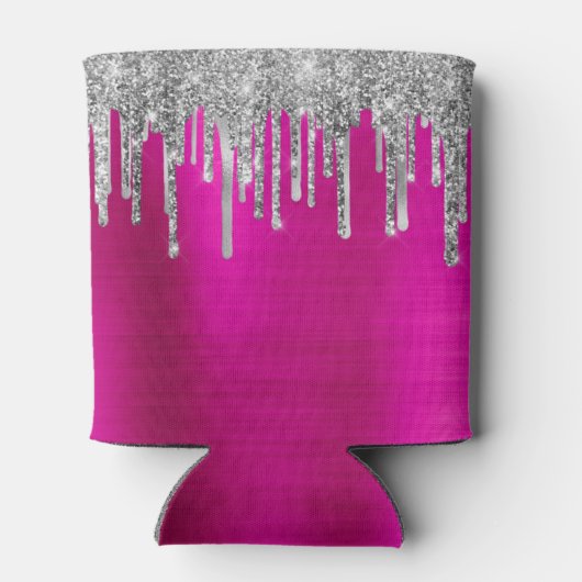 Silver Glitter Drips Hot Pink Folie 50e Verjaardag Blikjeskoeler (Achterkant)