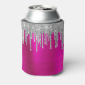 Silver Glitter Drips Hot Pink Folie 50e Verjaardag Blikjeskoeler (Blikje Achterkant)