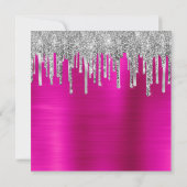 Silver Glitter Drips Hot Pink Folie 60e verjaardag Kaart (Achterkant)