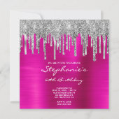 Silver Glitter Drips Hot Pink Folie 60e verjaardag Kaart (Voorkant)