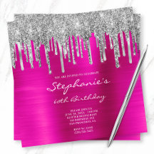 Silver Glitter Drips Hot Pink Folie 60e verjaardag