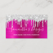 Silver Glitter Drips Hot Pink Folie Online Store Visitekaartje (Voorkant)