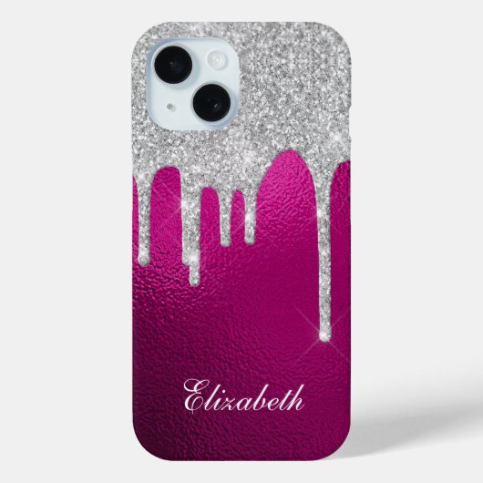 Silver Glitter Drips Hot pink Glam Girly Case-Mate iPhone Case (Achterkant)