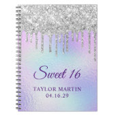 Silver Glitter Drips Iridescent Sweet 16 Gast Notitieboek (Voorkant)