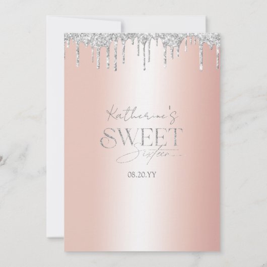 Silver Glitter Drips Jurk Roos Goud Sweet 16 Kaart (Achterkant)