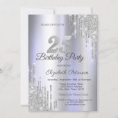 Silver Glitter Drips Licht Paarse 25e Verjaardag Kaart (Voorkant)