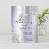 Silver Glitter Drips Licht Paarse 25e Verjaardag Kaart (Staand voorkant)