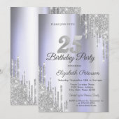 Silver Glitter Drips Licht Paarse 25e Verjaardag Kaart (Voorkant / Achterkant)