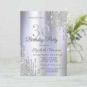 Silver Glitter Drips Licht Paarse 30e Verjaardag Kaart (Staand voorkant)