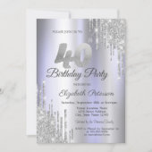 Silver Glitter Drips Licht Paarse 40e Verjaardag Kaart (Voorkant)