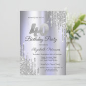 Silver Glitter Drips Licht Paarse 40e Verjaardag Kaart (Staand voorkant)