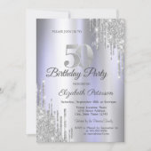 Silver Glitter Drips Licht Paarse 50e Verjaardag Kaart (Voorkant)