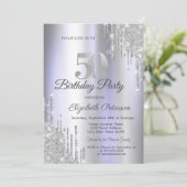 Silver Glitter Drips Licht Paarse 50e Verjaardag Kaart (Staand voorkant)