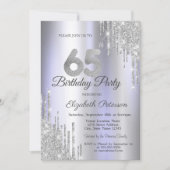 Silver Glitter Drips Licht Paarse 65e Verjaardag Kaart (Voorkant)