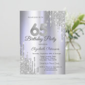 Silver Glitter Drips Licht Paarse 65e Verjaardag Kaart (Staand voorkant)