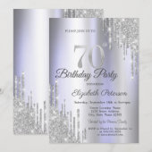 Silver Glitter Drips Licht Paarse 70e Verjaardag Kaart (Voorkant / Achterkant)