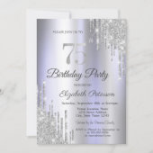 Silver Glitter Drips Licht Paarse 75e Verjaardag Kaart (Voorkant)