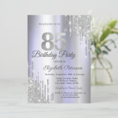 Silver Glitter Drips Licht Paarse 85e Verjaardag Kaart (Staand voorkant)
