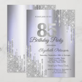 Silver Glitter Drips Licht Paarse 85e Verjaardag Kaart (Voorkant / Achterkant)