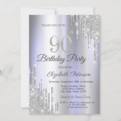 Silver Glitter Drips Licht Paarse 90e Verjaardag Kaart (Voorkant)