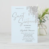 Silver Glitter Drips Light Blue Simple Sweet 16 Kaart (Staand voorkant)