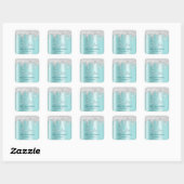 Silver Glitter Drips Light Turquoise Drop Shadow Vierkante Sticker (Vel)
