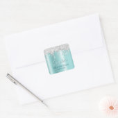 Silver Glitter Drips Light Turquoise Drop Shadow Vierkante Sticker (Envelop)