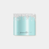 Silver Glitter Drips Light Turquoise Shimmer Post-it® Notes (Voorkant)
