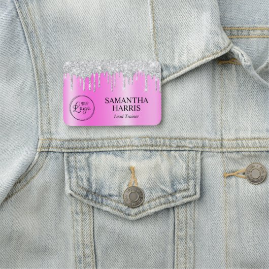 Silver Glitter Drips Magenta Shimmer Naamplaatje (In situ)