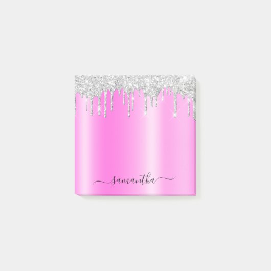 Silver Glitter Drips Magenta Shimmer Post-it® Notes (Voorkant)