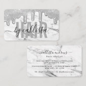 Silver Glitter Drips Marble Hair Stylist Visitekaartje (Voorkant / Achterkant)