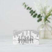 Silver Glitter Drips Marble Hair Stylist Visitekaartje (Staand voorkant)