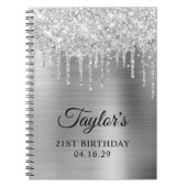 Silver Glitter Drips Metallic 21e Verjaardag Gast Notitieboek (Voorkant)
