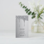 Silver Glitter Drips Metallic Shine Make-up Artist Visitekaartje (Staand voorkant)