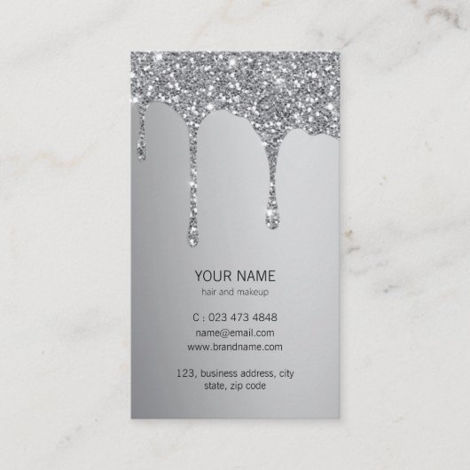 Silver Glitter Drips Metallic Shine Make-up Artist Visitekaartje (Voorkant)